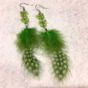 Green Feather Earrings